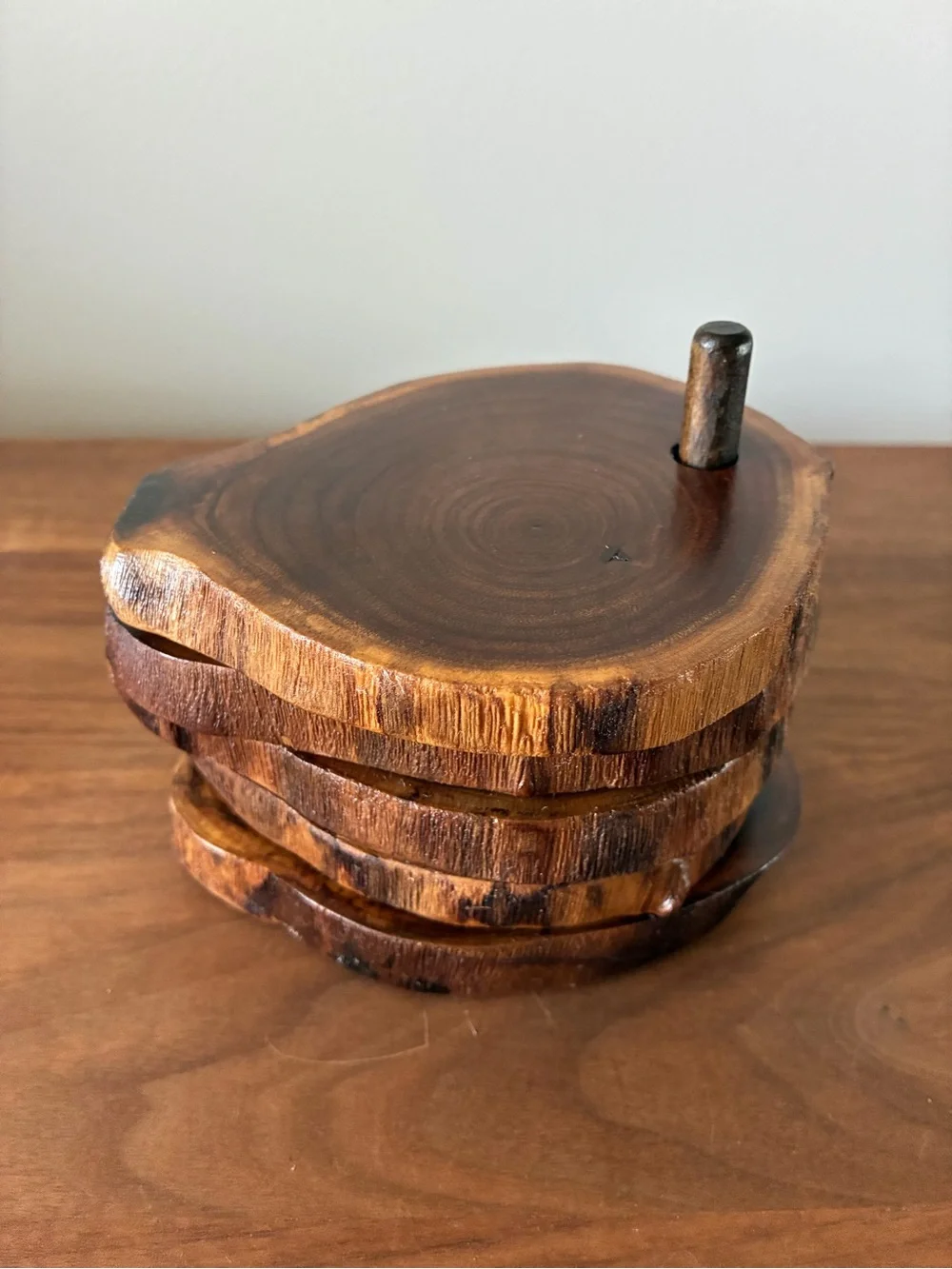 Rustic Live Edge Wood Coaster Set of 4 | Natural Raw Edge Wooden Drink Coasters
